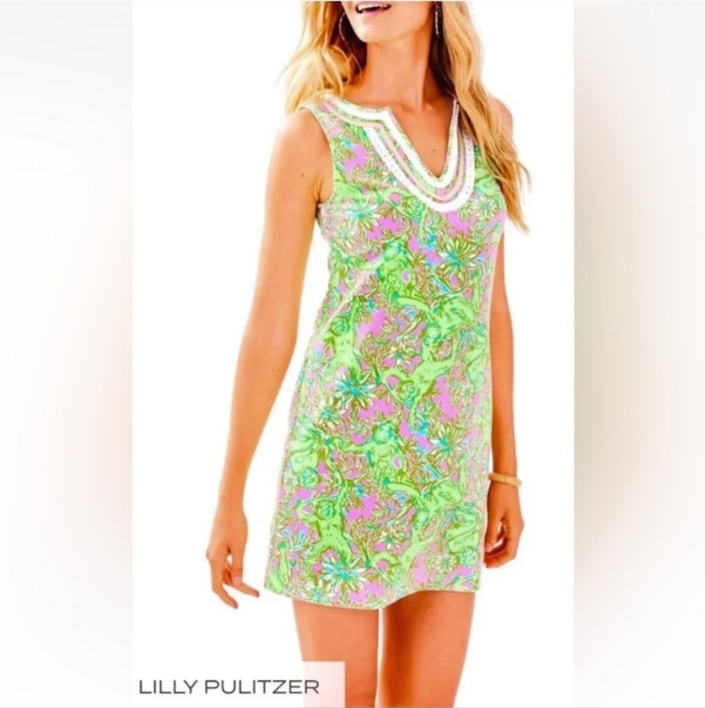 Lilly Pulitzer NWOT Size S Harper Shift Dress: Pelican Pink/Pop Up Chimply Chic